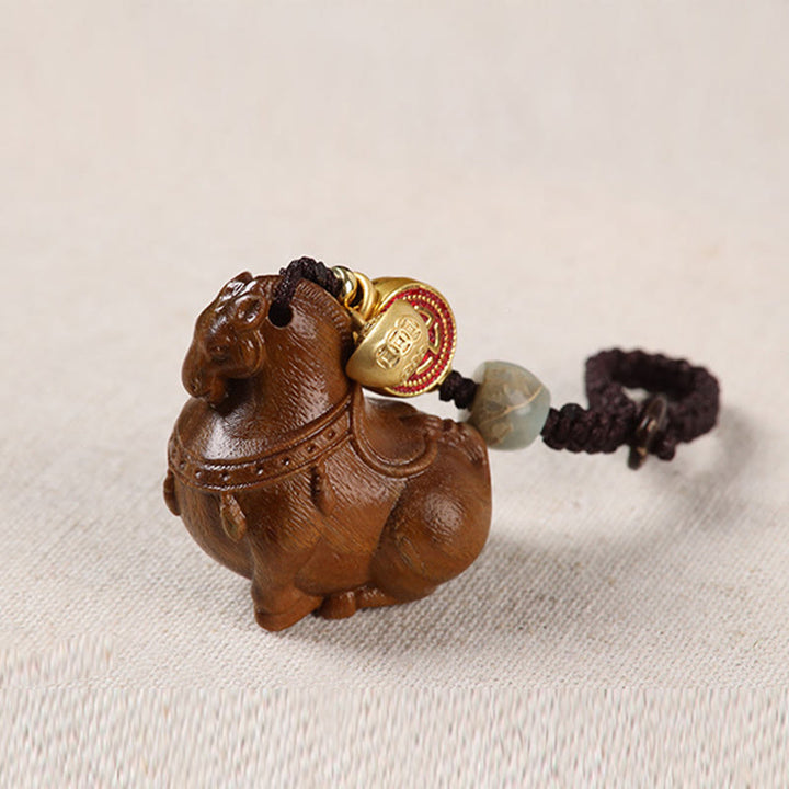 Buddha Stones Year Of The Horse Fu Character Small Leaf Red Sandalwood Various Sandalwood Balance Key Chain - image 17