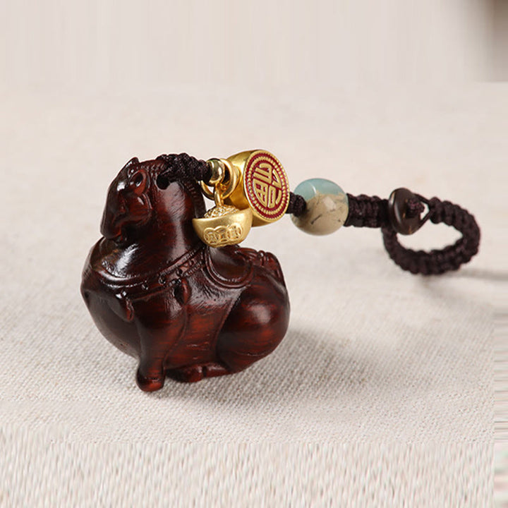 Buddha Stones Year Of The Horse Fu Character Small Leaf Red Sandalwood Various Sandalwood Balance Key Chain - image 3