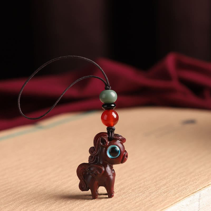 Buddha Stones Year Of The Horse Small Leaf Red Sandalwood Green Sandalwood Relaxation Key Chain - Small Leaf Red Sandalwood Hanging Decoration - image 1