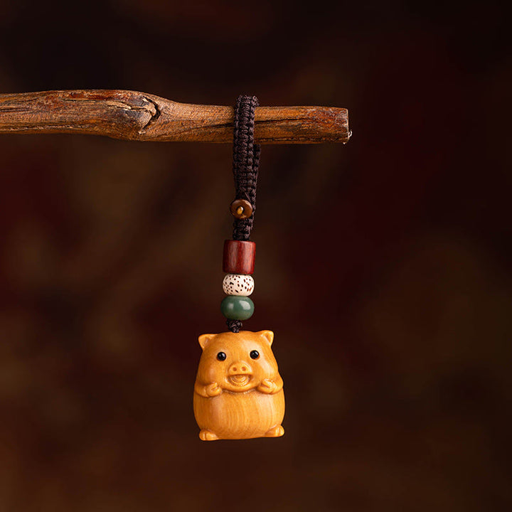 Buddha Stones Year Of The Horse Red Sandalwood Star Moon Bodhi Seed Blessing Key Chain - Red Sandalwood Star Moon Bodhi Seed Pig - image 44