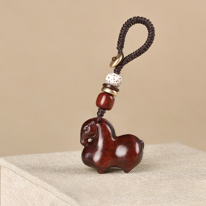 Buddha Stones Year Of The Horse Small Leaf Red Sandalwood Balance Key Chain - Small Leaf Red Sandalwood - image 0
