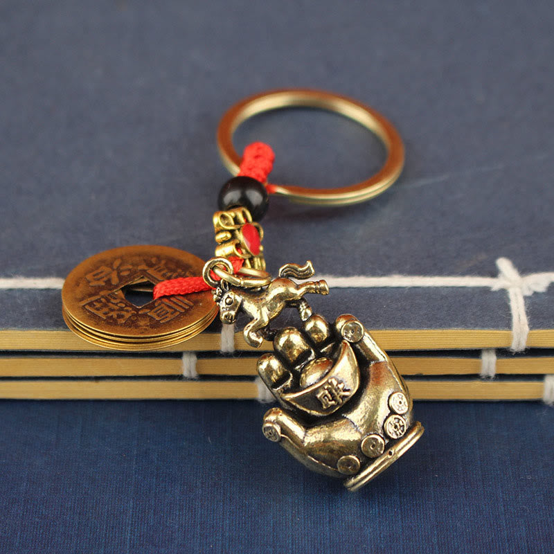 Buddha Stones Year Of The Horse Copper Brass String Five-Emperor Coins Balance Key Chain - Five-Emperor Coins Horse - image 2