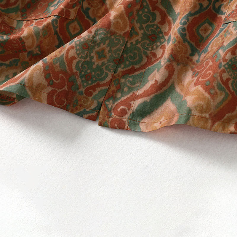 Buddha Stones Printing Chinese Frog-Button Long Sleeve Stand Collar Women's Shirt With Pockets - image 9