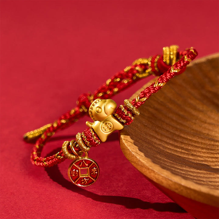 Buddha Stones Year Of The Horse Red String Copper Coins Luck Bracelet - image 1