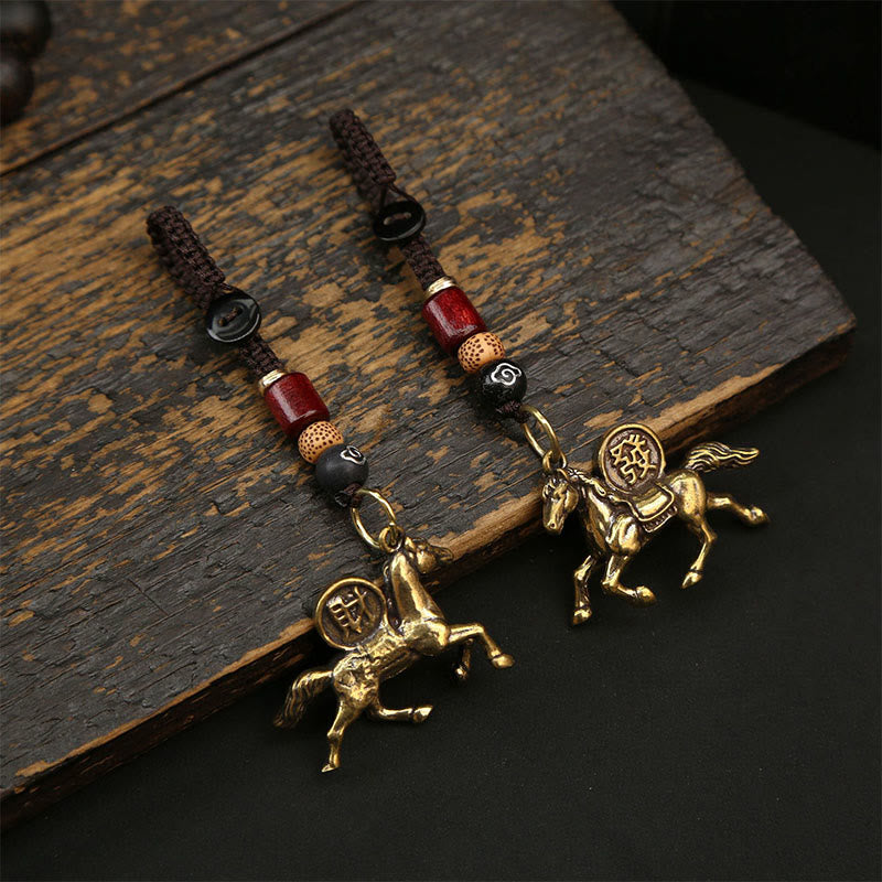 Buddha Stones Year Of The Horse Copper Brass Five-emperor Coins Pixiu Ward Off Evil Spirits Key Chain - image 12