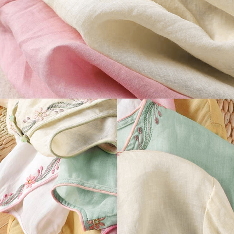 Buddha Stones Spring Retro Embroidery Button Design Three Quarter Sleeve Women's Cotton Shirt - image 6