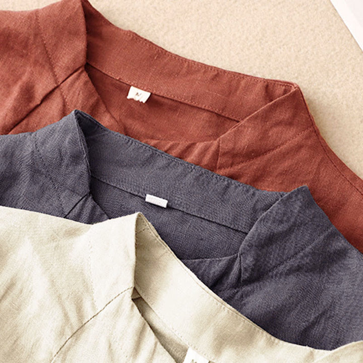 Buddha Stones Summer Women's Cotton Short Sleeve Stand Collar Side Slit Frog-Button Design Shirt - image 19