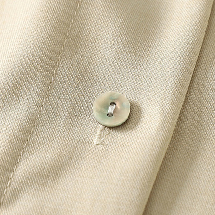 Buddha Stones Plain Lace-up Long Sleeve Half Buttons Design High Neck Women's Cotton Midi Dress With Pockets - image 5