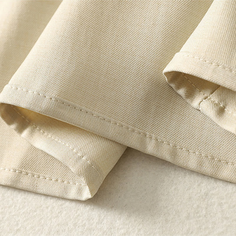 Buddha Stones Plain Lace-up Long Sleeve Half Buttons Design High Neck Women's Cotton Midi Dress With Pockets - image 9