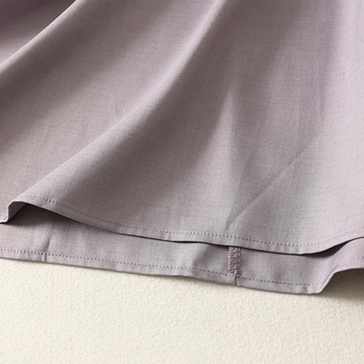 Buddha Stones Plain Lace-up Long Sleeve Half Buttons Design High Neck Women's Cotton Midi Dress With Pockets - image 15