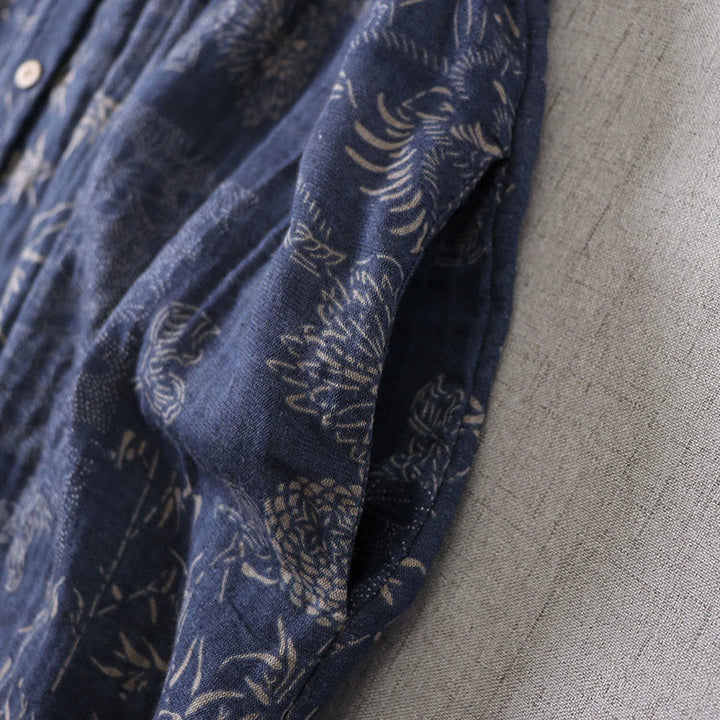 Buddha Stones Commute Bamboo Floral Pattern Long Sleeve Buttons Women's Cotton Midi Dress With Pockets - image 7