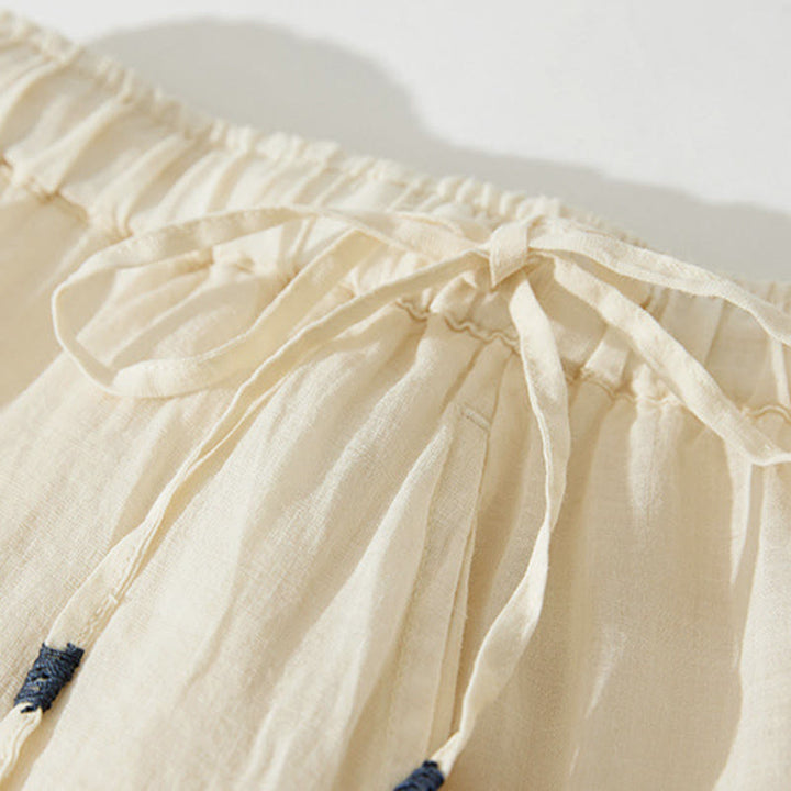 Buddha Stones Embroidery Hollow Design A-line Drawstring High Waist Women's Skirt With Pockets - image 16