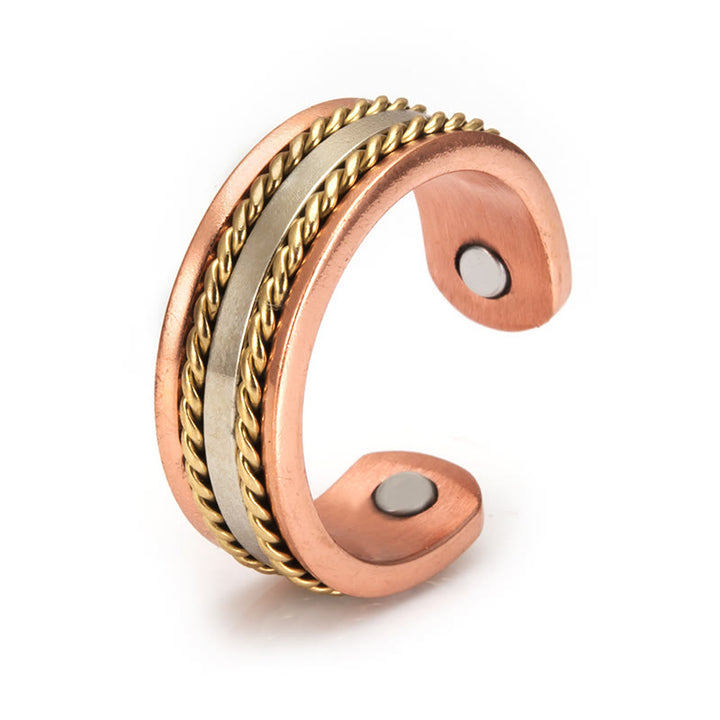 Buddha Stones Retro Twisted Design Copper Open Wealth Luck Cuff Bracelet Bangle Ring - Ring(Size: Adjustable) - image 1