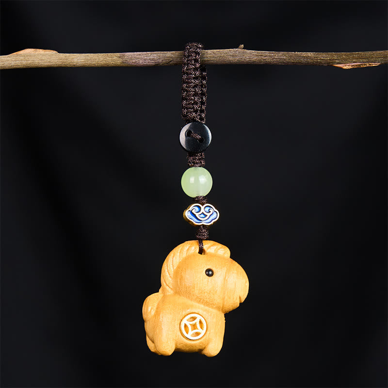 Buddha Stones "Hoping You Have a Joyful Year" Year of the Horse Rainbow Eucalyptus Small Leaf Red Sandalwood Key Chain Includes Gift Message Card - image 23
