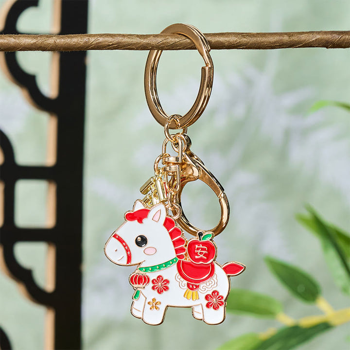 Buddha Stones "Hoping You Have a Joyful Year" Year of the Horse Ingot Red Firecrackers Alloy Key Chain Includes Gift Message Card - image 19