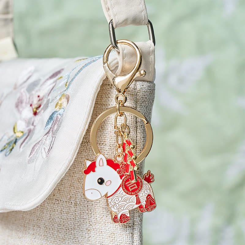 Buddha Stones "Hoping You Have a Joyful Year" Year of the Horse Ingot Red Firecrackers Alloy Key Chain Includes Gift Message Card - image 14