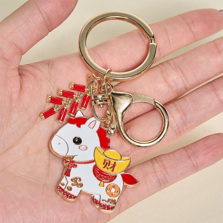 Buddha Stones "Hoping You Have a Joyful Year" Year of the Horse Ingot Red Firecrackers Alloy Key Chain Includes Gift Message Card - image 6