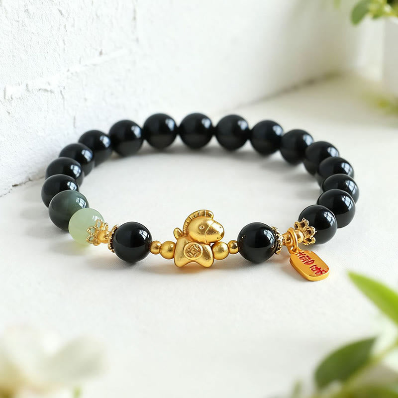 Buddha Stones Year Of The Horse Black Obsidian Hetian Jade Strength Bundle - image 2