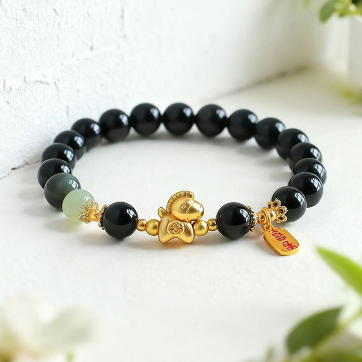 Buddha Stones Year Of The Horse Black Obsidian Hetian Jade Strength Bundle - image 2