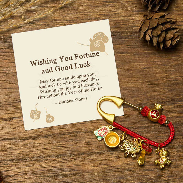 Buddha Stones "Wishing You Fortune and Good Luck" Year of the Horse Brooch Includes Gift Message Card - Horse Peace Fu Character - Standard Gift Box - image 0