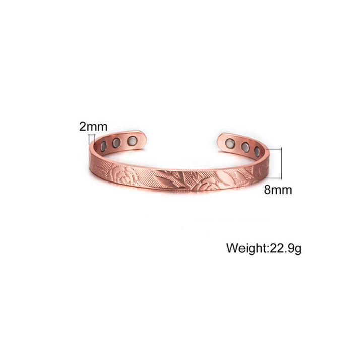 Buddha Stones Rose Flower Pattern Copper Balance Luck Open Cuff Bracelet Bangle - 8mm Copper Bracelet(Wrist Circumference: 15-18cm) - image 8