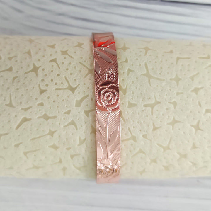 Buddha Stones Rose Flower Pattern Copper Balance Luck Open Cuff Bracelet Bangle - image 2