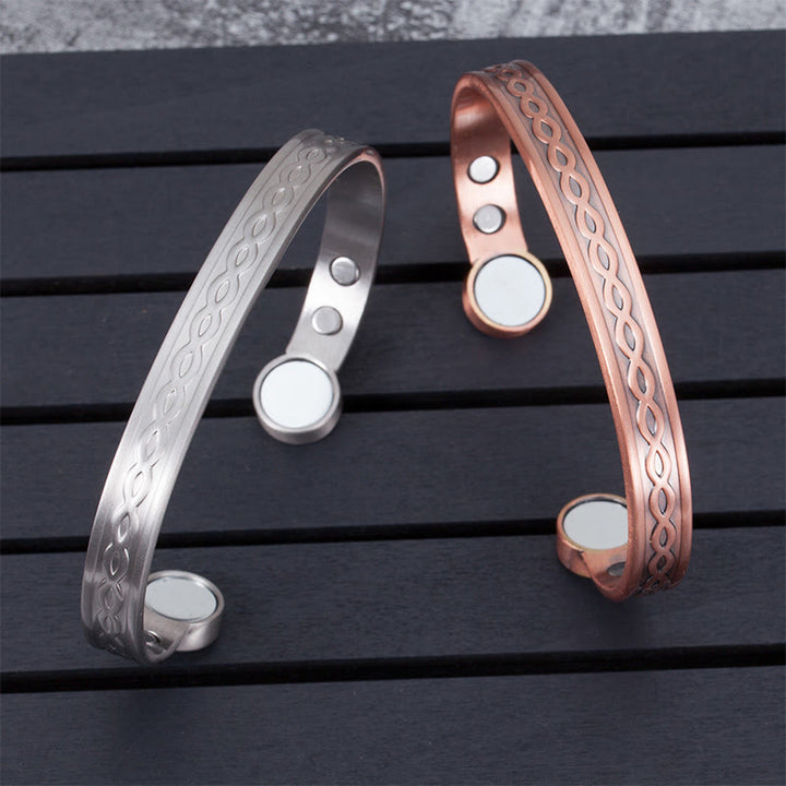 Buddha Stones Interwoven Loop Pattern Copper Balance Luck Open Cuff Bracelet Bangle - image 0