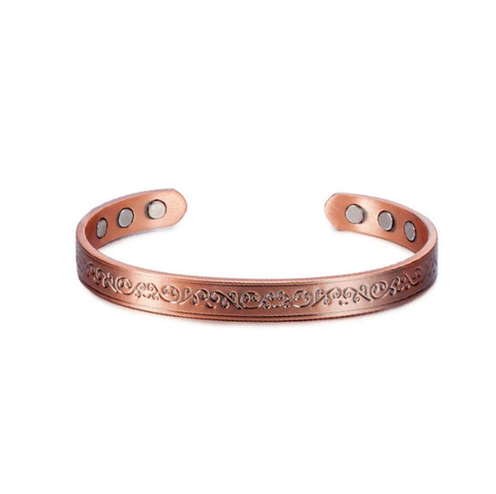 Buddha Stones Engraved Patterned Copper Balance Open Cuff Bracelet Bangle - Deep Copper(Wrist Circumference: 15-18cm) - image 0