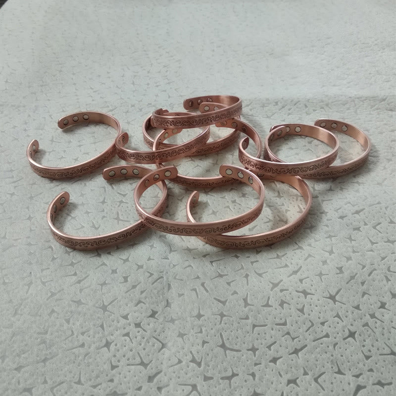 Buddha Stones Engraved Patterned Copper Balance Open Cuff Bracelet Bangle - image 10