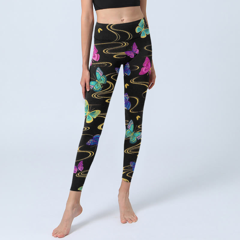 Buddha Stones Gorgeous High Contrast Butterfly Pattern Print Gym Leggings Women's Yoga Pants - image 5