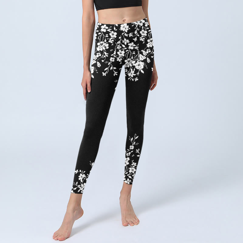 Buddha Stones Gorgeous Minimalist Style Flower Pattern Print Gym Leggings Women's Yoga Pants - image 5