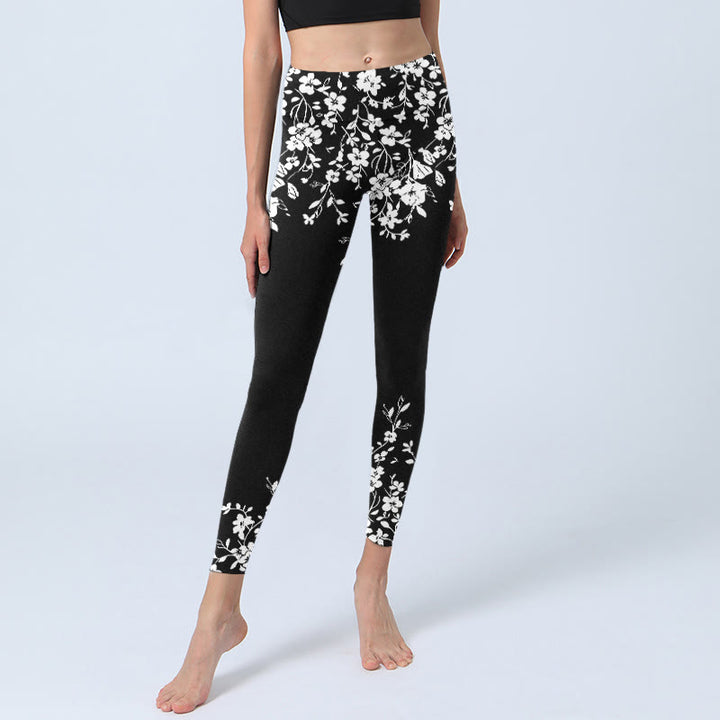 Buddha Stones Gorgeous Minimalist Style Flower Pattern Print Gym Leggings Women's Yoga Pants - image 5
