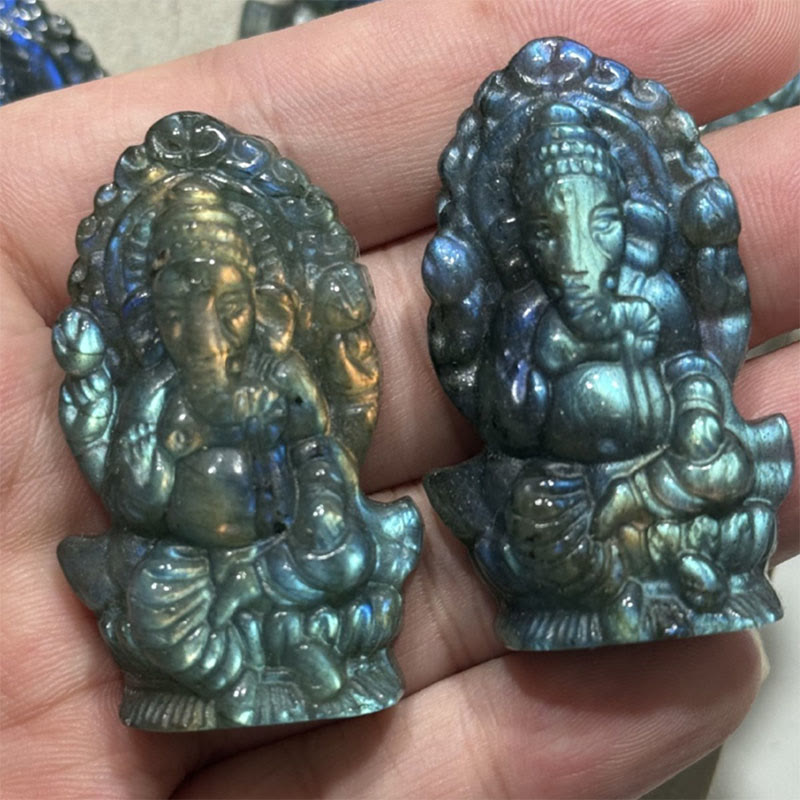 Buddha Stones Ganesh Ganpati Elephant Figurine Labradorite Healing Statue Home Decoration - Ganesh 4.7*2.7*1.3cm - image 0