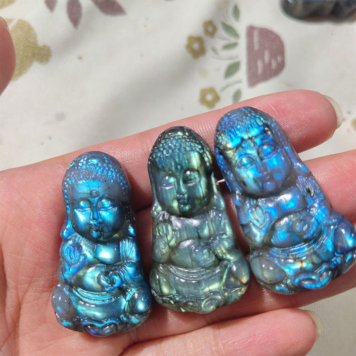 Buddha Stones Buddha Symbol Natural Labradorite Figurine Cure Statue Home Decoration - Buddha 4.5*2.3*1cm - image 0