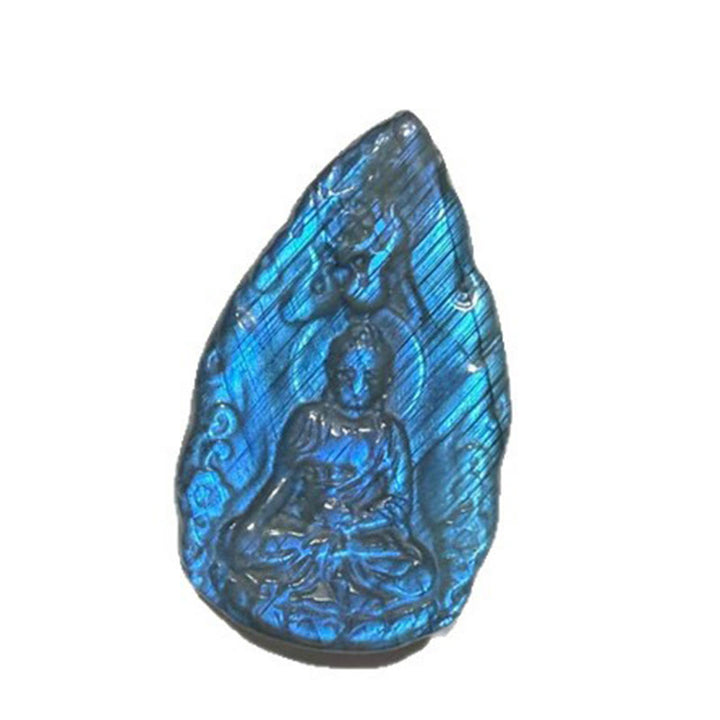 Buddha Stones Engraving Buddha Natural Labradorite Teardrop Shape Figurine Cure Statue Home Decoration - image 4