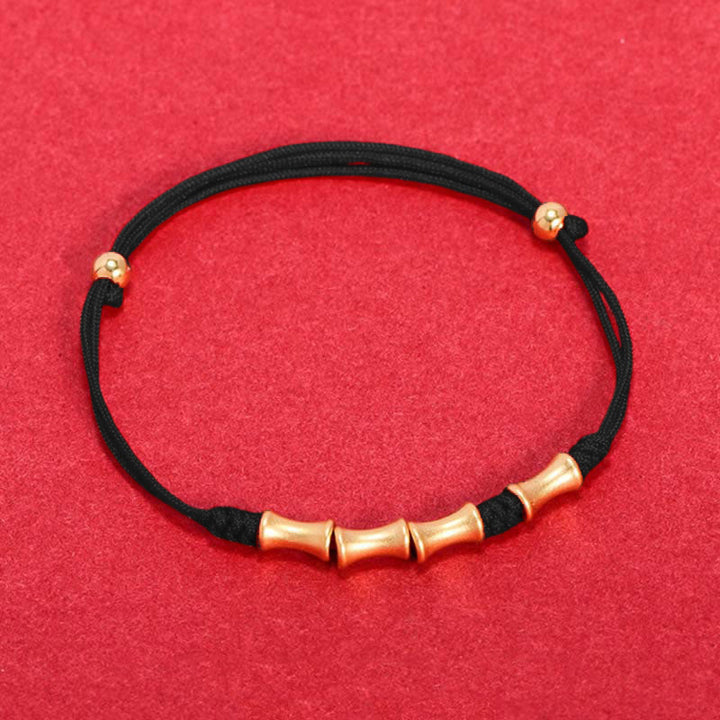 Buddha Stones 925 Sterling Silver Bamboo Design Protection Luck Braided Bracelet - Black Rope(Wrist Circumference 14-19cm) - Golden Bamboo - image 9