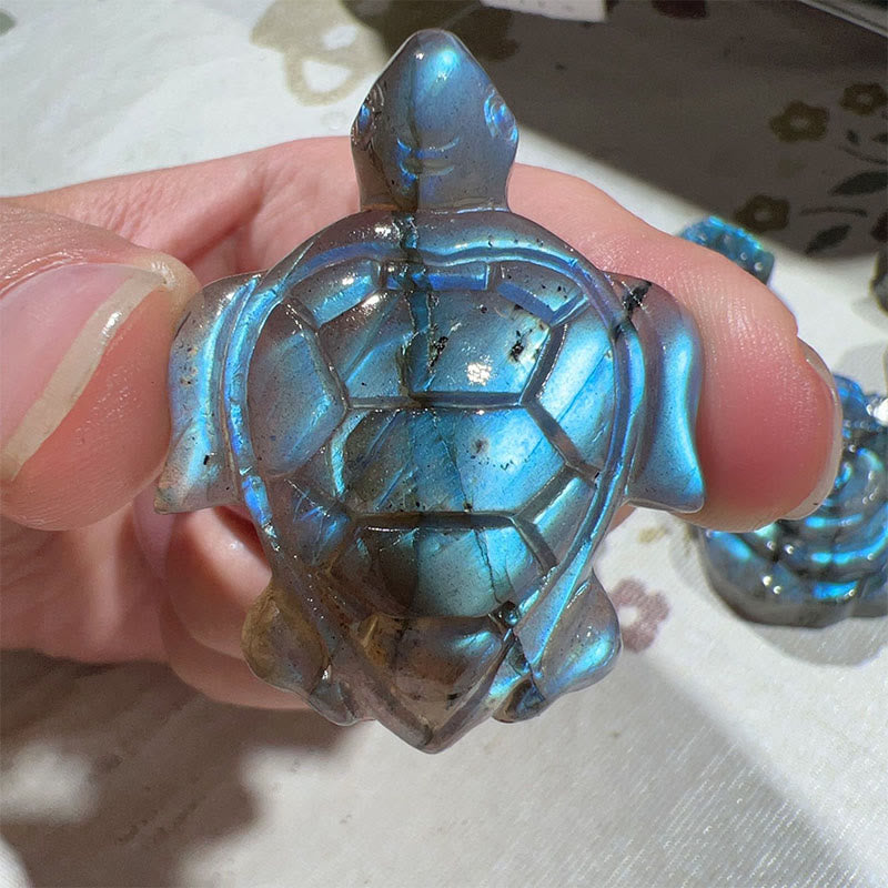 Buddha Stones Turtle Natural Labradorite Figurine Wisdom Protection Statue Home Decoration - Turtle - 4.7*3.65*1.3cm - image 1