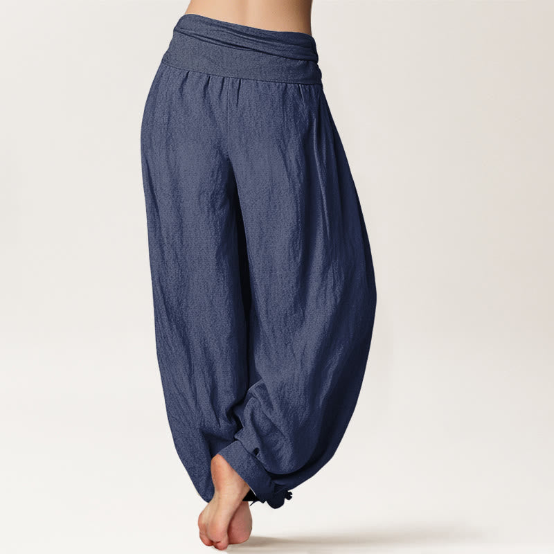 Buddha Stones Pure Cotton Elegant Sun Crane Bamboo Pattern Women's Elastic Waist Harem Pants - image 9