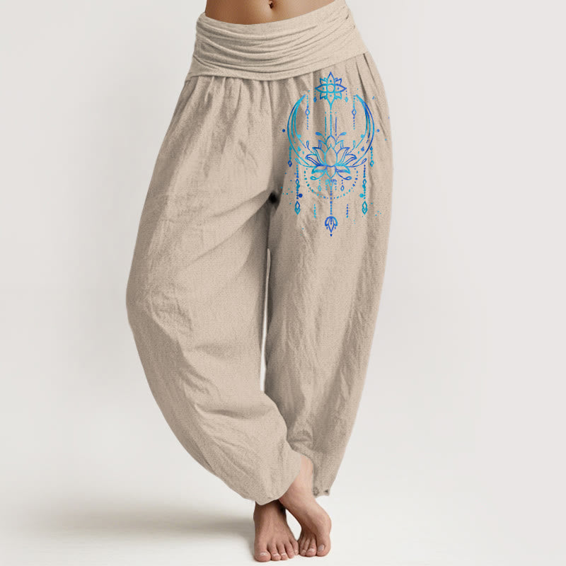 Buddha Stones Pure Cotton Elegant Lotus Pattern Women's Elastic Waist Harem Pants - Tan - US16，UK/AU20，EU48 (3XL) - image 11