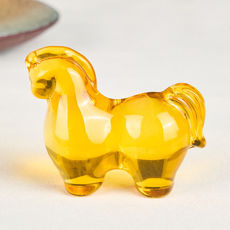 Buddha Stones "Hoping You Success and Good Luck" Year Of The Horse Carved Mini Liuli Crystal Art Piece Decoration Includes Gift Message Card - image 1