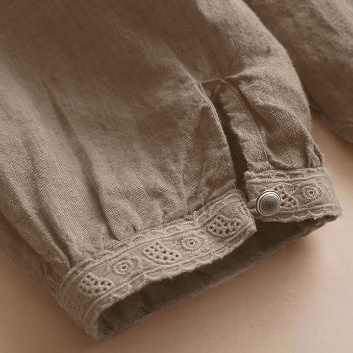 Buddha Stones Casual Plain Women's Hollow Crew Neck Design Three Quarter Sleeve Shirt - image 8