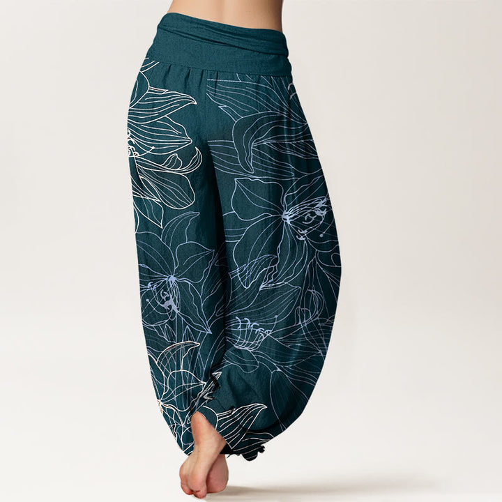 Buddha Stones Pure Cotton Minimalist Style Flower Pattern Women's Elastic Waist Harem Pants - image 6