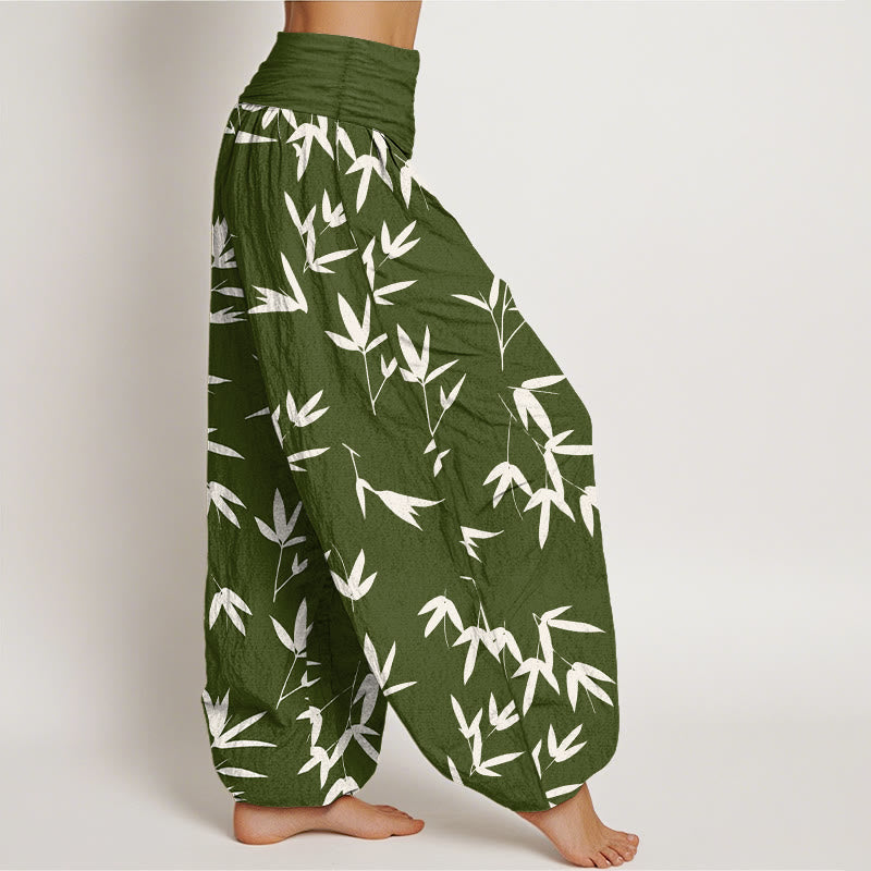 Buddha Stones Pure Cotton Simple Elegant Bamboo Leaf Pattern Women's Elastic Waist Harem Pants - image 10