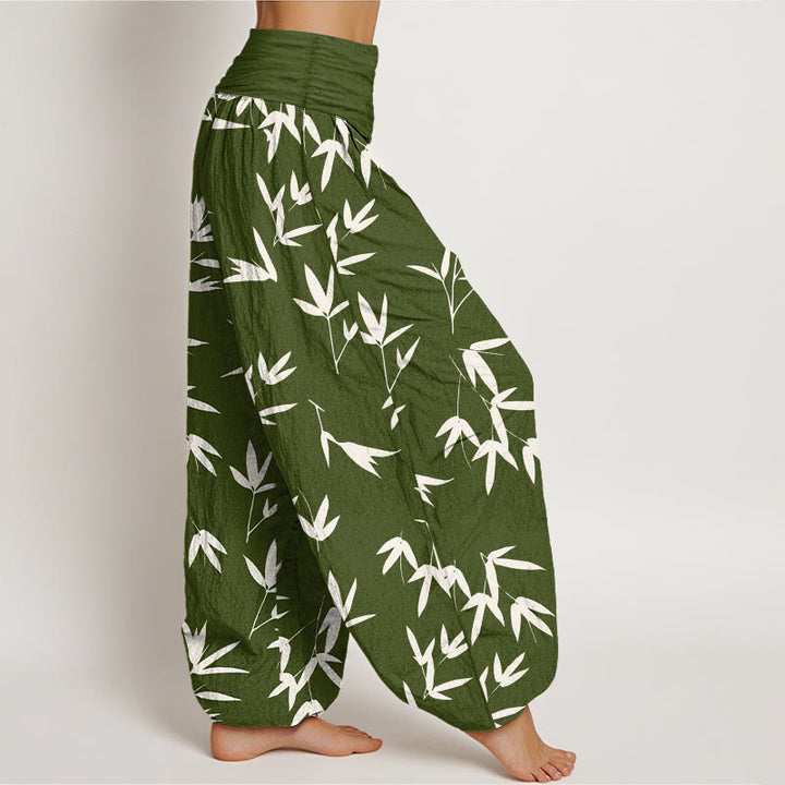Buddha Stones Pure Cotton Simple Elegant Bamboo Leaf Pattern Women's Elastic Waist Harem Pants - image 10