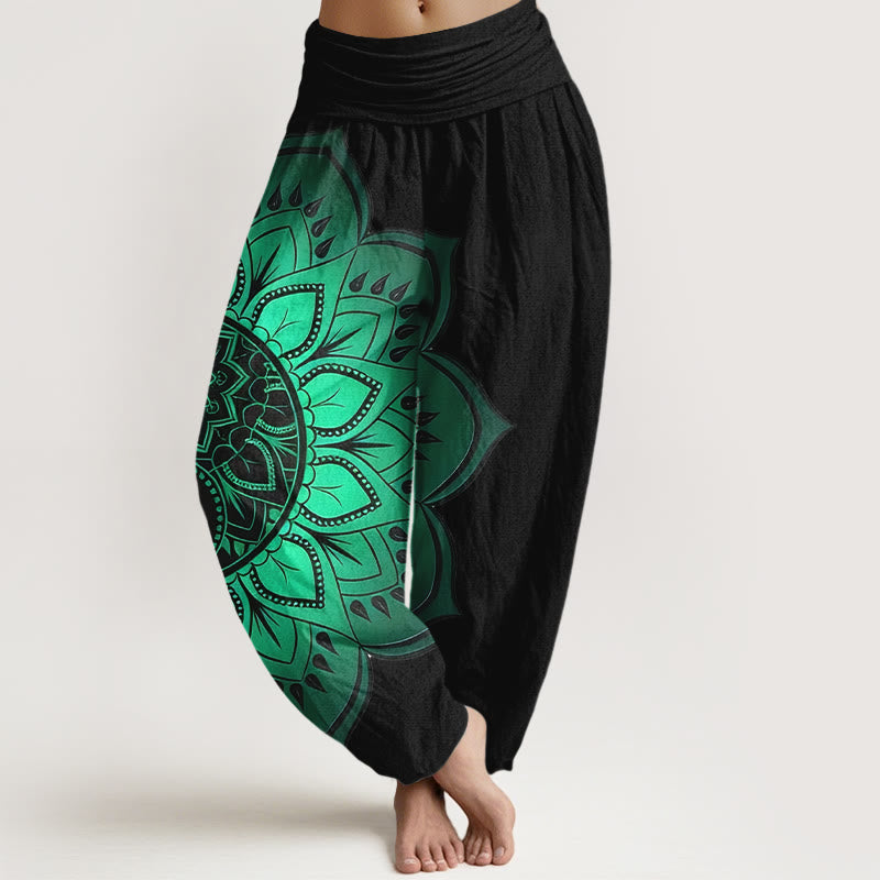 Buddha Stones Cotton Symmetrical Mandala Pattern Women's Elastic Waist Harem Pants - Black - US16，UK/AU20，EU48 (3XL) - image 0