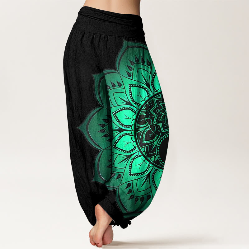 Buddha Stones Cotton Symmetrical Mandala Pattern Women's Elastic Waist Harem Pants - image 1