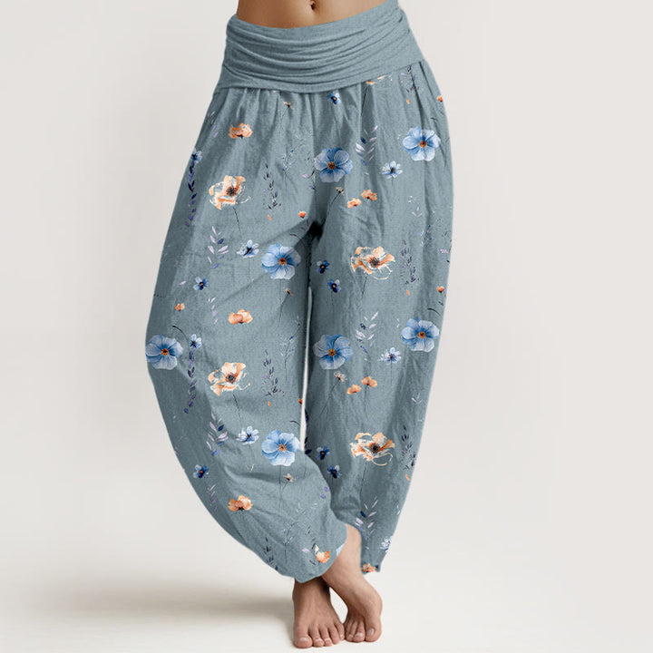 Buddha Stones Cotton Fresh Refined Flower Pattern Women's Elastic Waist Harem Pants - LightBlue - US16，UK/AU20，EU48 (3XL) - image 8