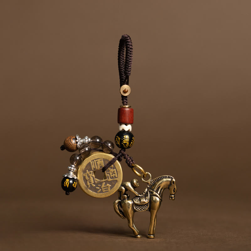 Buddha Stones Year Of The Horse Copper Brass Five-Emperor Coins Om Mani Padme Hum Protection Key Chain - Monkey Om Mani Padme Hum Horse(Size: 36*31 mm) - image 4