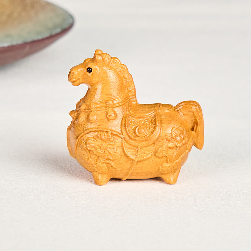 Buddha Stones Mini Year of the Horse Lotus Ebony Linden Wood Green Sandalwood Decoration 5.5*5*3.2cm - image 1