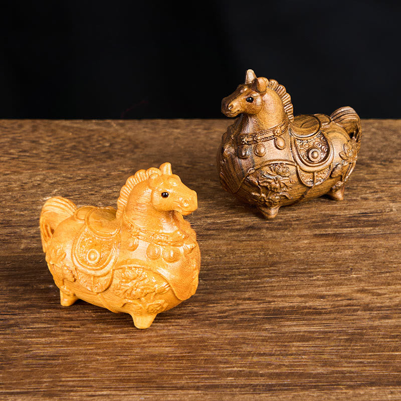 Buddha Stones Mini Year of the Horse Lotus Ebony Linden Wood Green Sandalwood Decoration 5.5*5*3.2cm - image 13